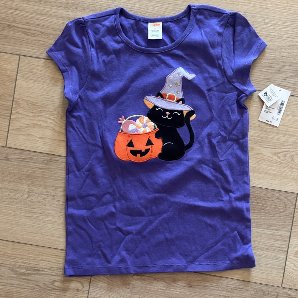 Gymboree Purple Halloween Cat Tee size 12 girls NEW